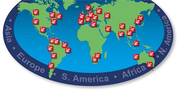 Map showing where Hydrajaws Bluetooth Digital System is being used worldwide